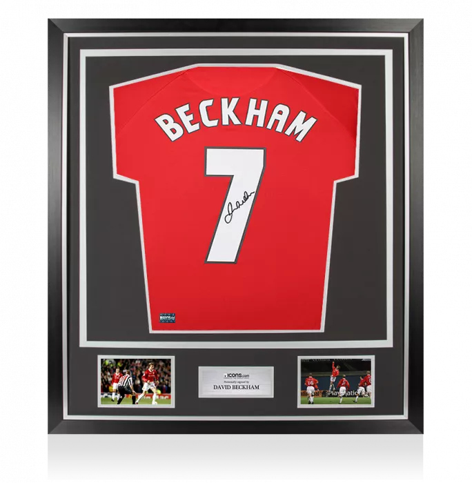 icons David Beckham Back Signed Manchester United 1999 UEFA Champions League Home Shirt In Classic Frame