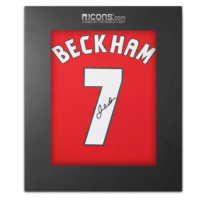 icons David Beckham Back Signed Manchester United 1999 UEFA Champions League Home Shirt In Deluxe Packaging