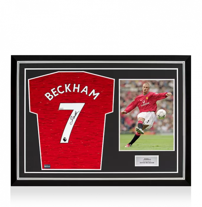 Icons David Beckham Back Signed Manchester United 2020-21 Home Shirt In Hero Frame: Option 2