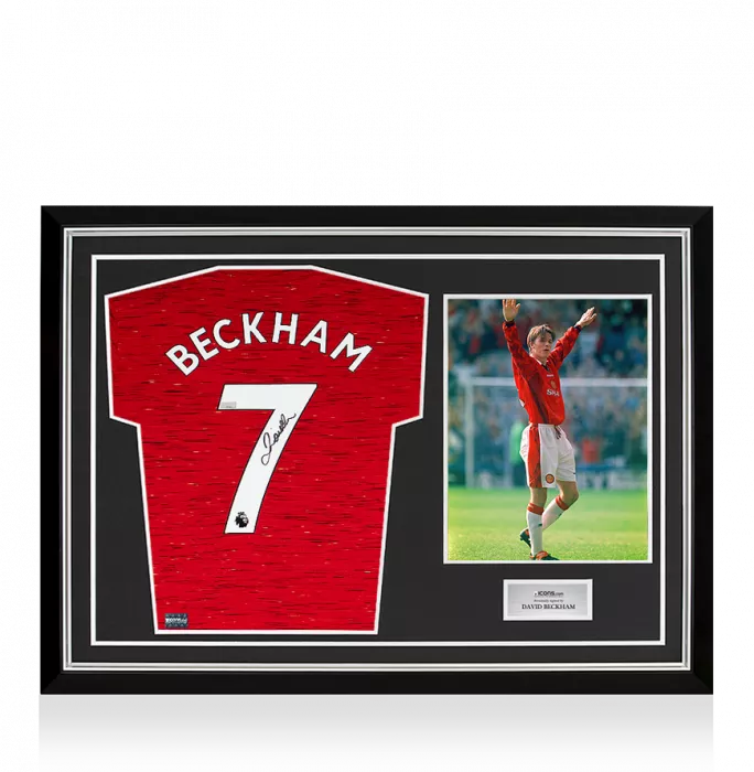Icons David Beckham Back Signed Manchester United 2020-21 Home Shirt In Hero Frame: Option 1