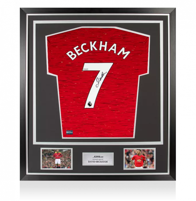 icons David Beckham Back Signed Manchester United 2020-21 Home Shirt In Classic Frame