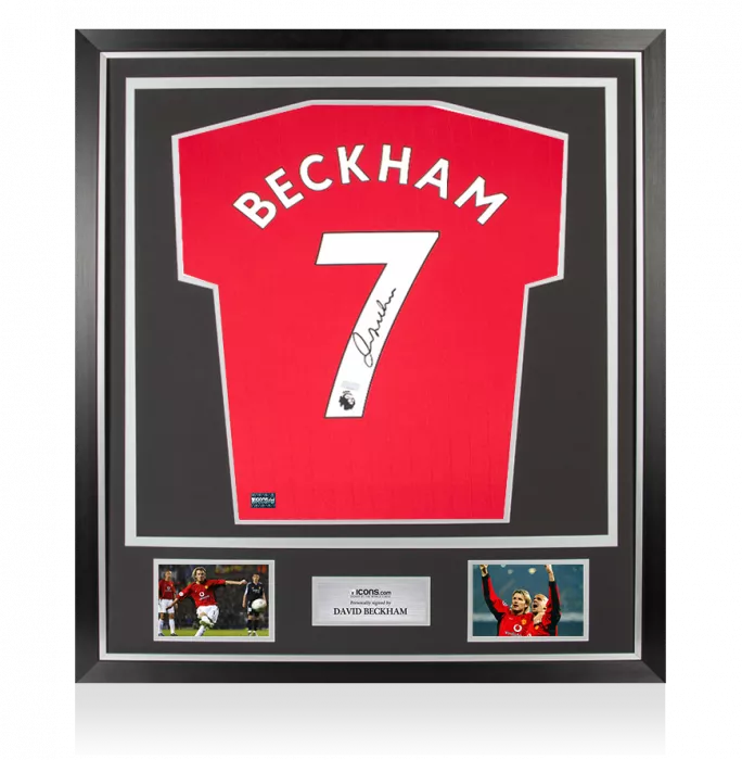 icons David Beckham Back Signed Manchester United 2022-23 Home Shirt In Classic Frame