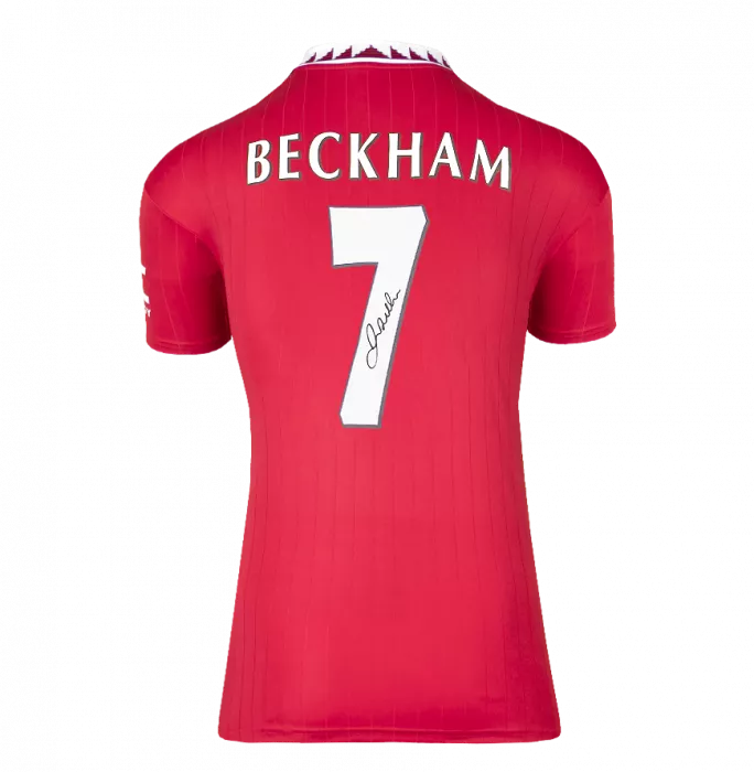 Icons David Beckham Back Signed Manchester United 2022-23 Home Shirt With Fan Style Number In Classic Frame
