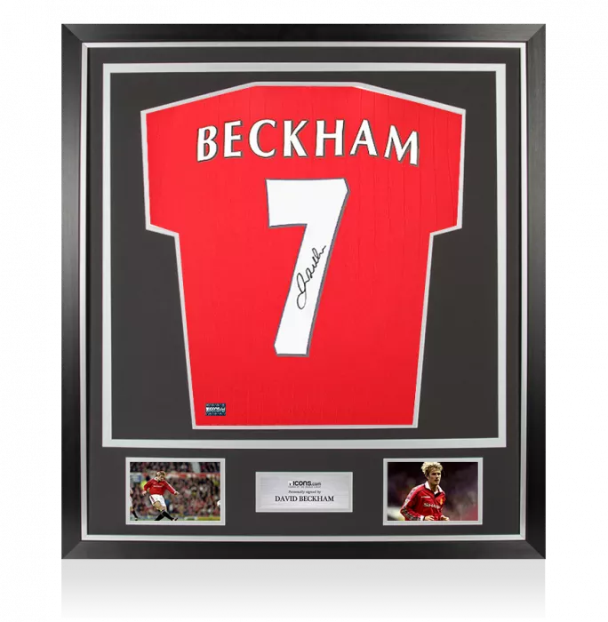 icons David Beckham Back Signed Manchester United 2022-23 Home Shirt with Fan Style Number In Classic Frame