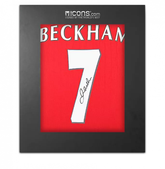 icons David Beckham Back Signed Manchester United 2022-23 Home Shirt with Fan Style Number In Deluxe Packaging