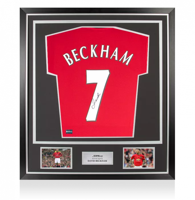 icons David Beckham Back Signed Modern Manchester United Home Shirt With Fan Style Numbers In Classic Frame