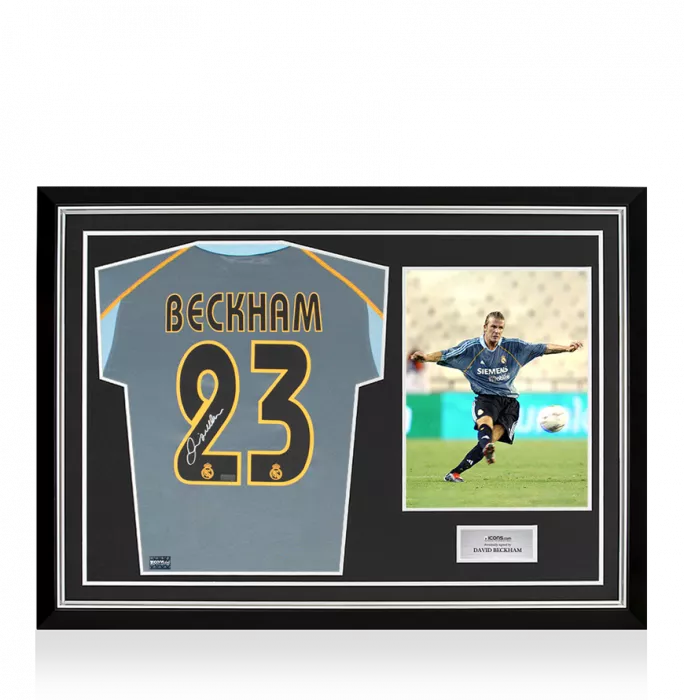 icons David Beckham Back Signed Real Madrid 2003-04 Third Shirt In Hero Frame: Option 1