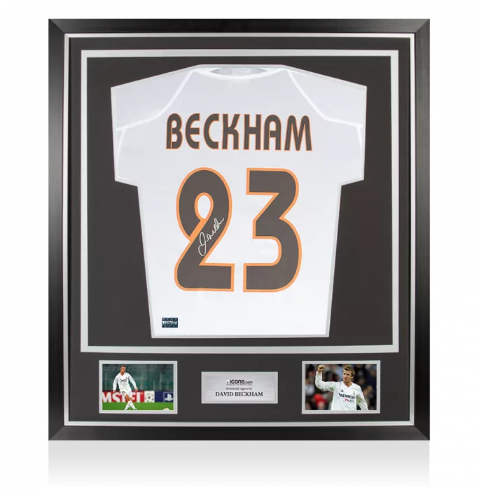 icons David Beckham Back Signed Real Madrid 2004-05 Home Shirt With Fan Style Numbers In Classic Frame