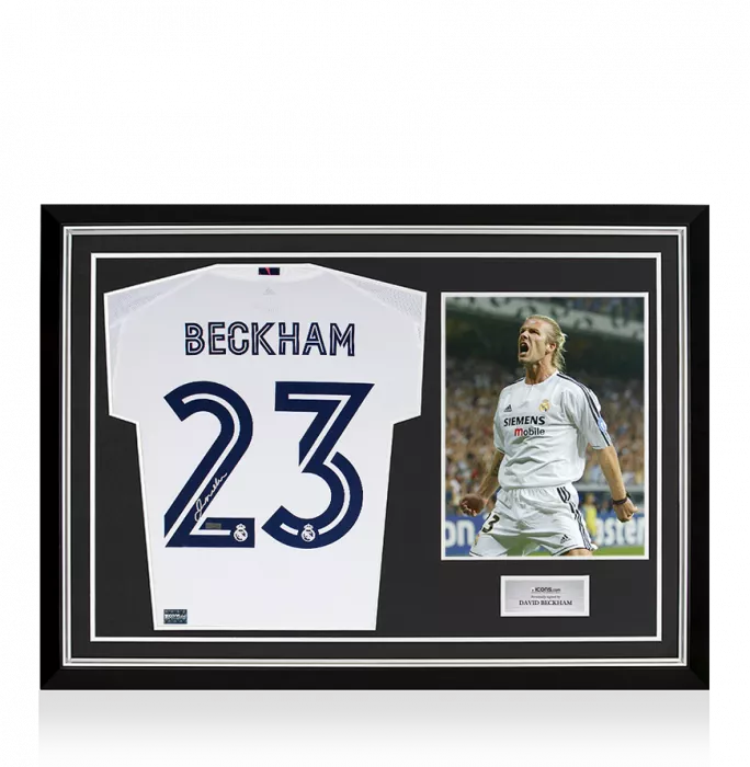 icons David Beckham Back Signed Real Madrid 2020-21 Home Shirt In Hero Frame: Option 1
