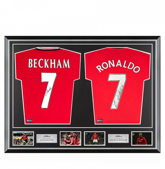 icons David Beckham & Cristiano Ronaldo Signed Manchester United Shirts In Classic Dual Frame