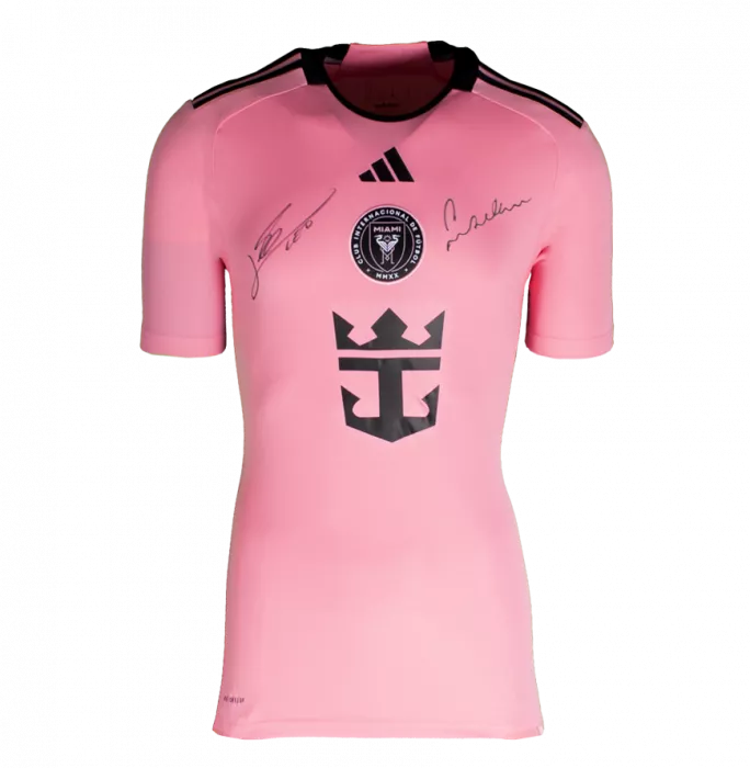 Icons David Beckham & Lionel Messi Dual Front Signed Inter Miami CF 2024-25 Home Shirt In Classic Frame