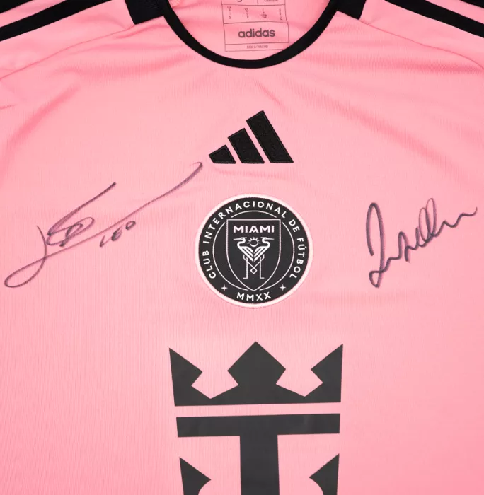 Icons David Beckham & Lionel Messi Dual Front Signed Inter Miami CF 2024-25 Home Shirt In Hero Frame: Option 1