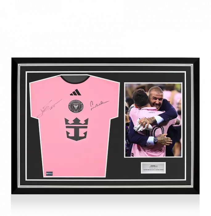 icons David Beckham & Lionel Messi Dual Front Signed Inter Miami CF 2024-25 Home Shirt In Hero Frame: Option 1