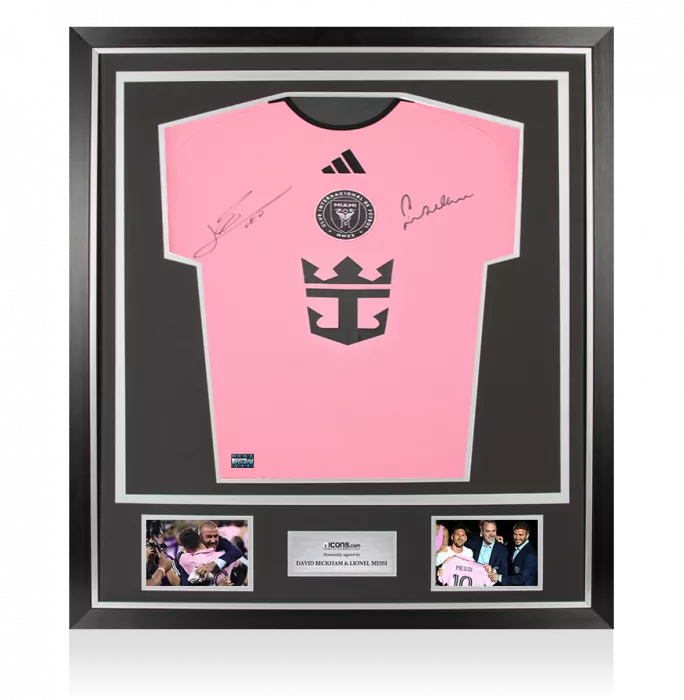 icons David Beckham & Lionel Messi Dual Front Signed Inter Miami CF 2024-25 Home Shirt In Classic Frame