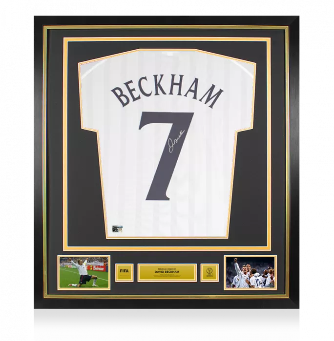 icons David Beckham Official 2002 FIFA World Cup™ Back Signed and Framed England 2002 Home Shirt