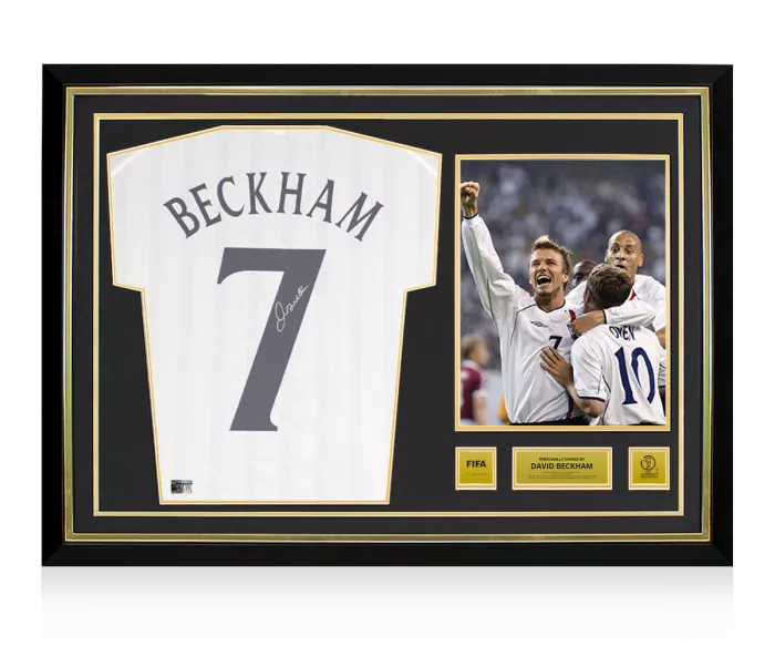 icons David Beckham Official 2002 FIFA World Cup™ Back Signed and Hero Framed England 2002 Home Shirt