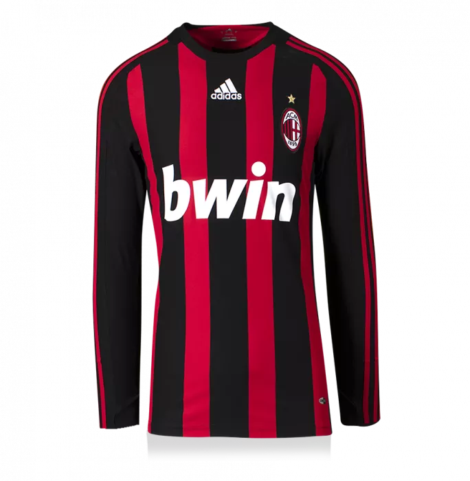 Icons David Beckham Official AC Milan Back Signed And Framed 2008-09 Home Shirt With Long Sleeves