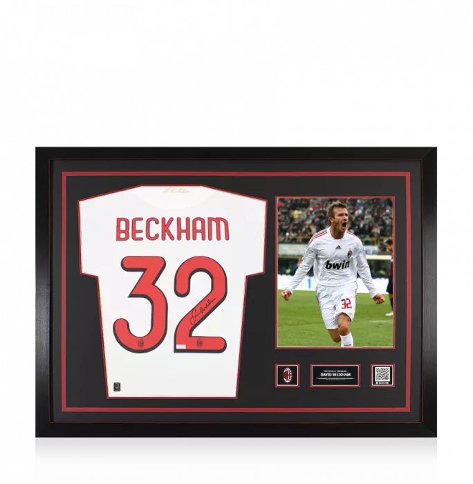 icons David Beckham Official AC Milan Back Signed and Framed 2009-10 Away Shirt