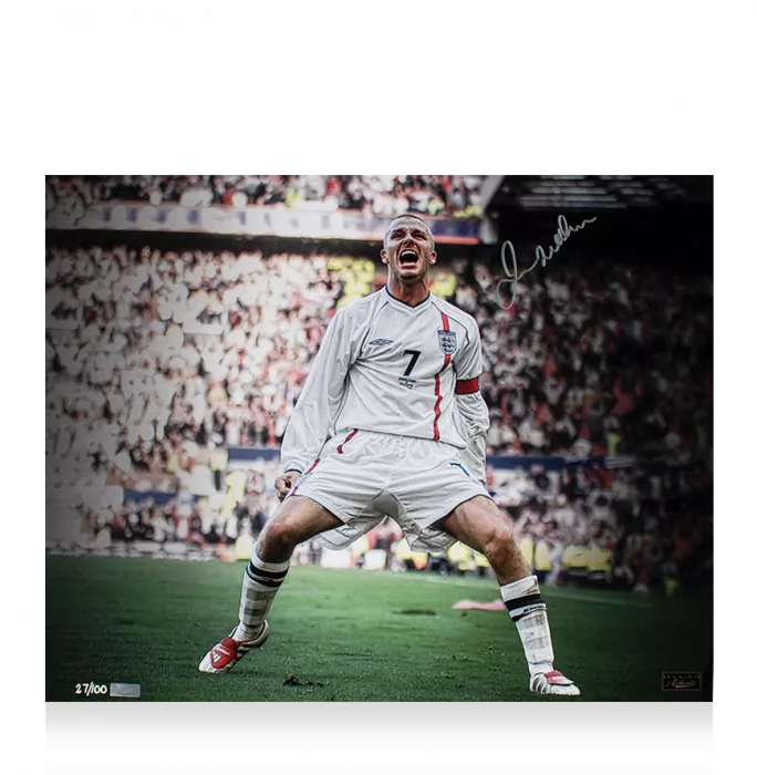 Icons David Beckham Signed England Photo: Iconic FIFA World Cup Qualifier Goal Vs Greece