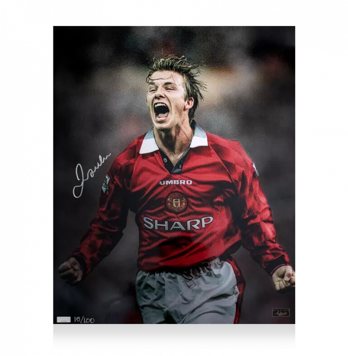 Icons David Beckham Signed Manchester United 'Roar' Photo
