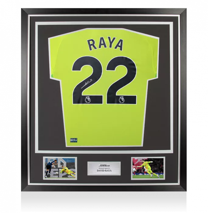 icons David Raya Back Signed Arsenal 2024-25 Home Goalkeeper Shirt In Classic Frame