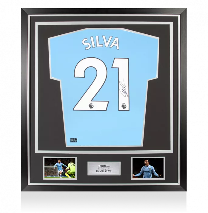 Icons David Silva Back Signed Manchester City 2021-22 Home Shirt In Classic Frame