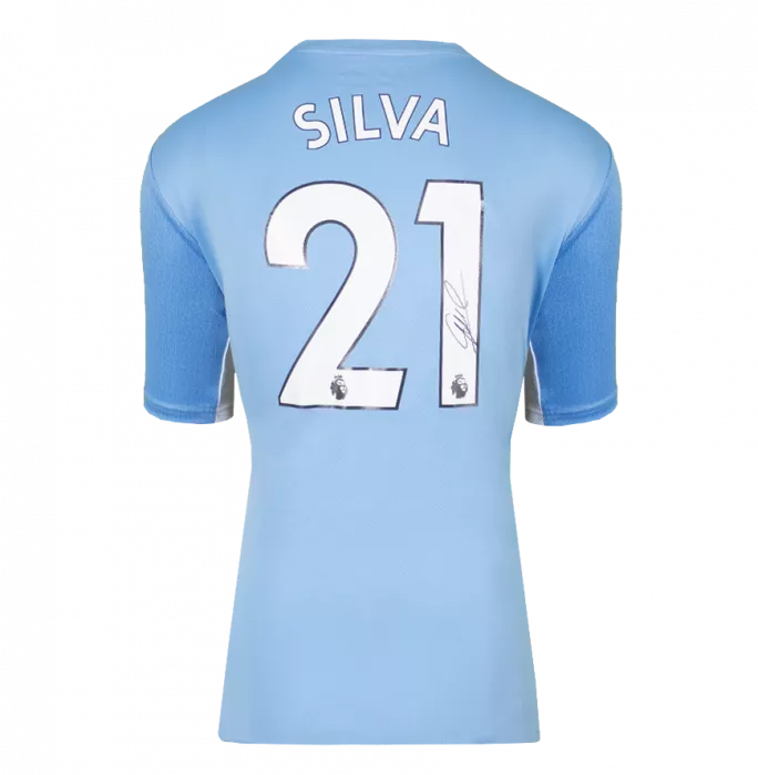 Icons David Silva Back Signed Manchester City 2021-22 Home Shirt In Hero Frame: Option 1