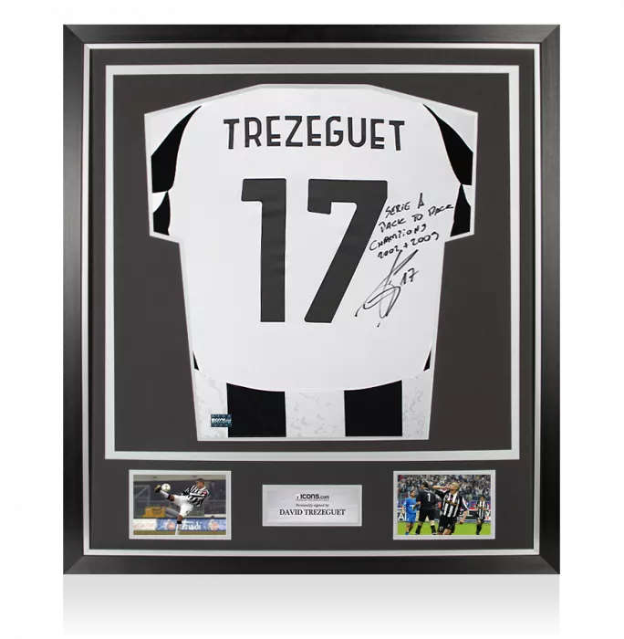 icons David Trezeguet Back Signed Juventus 2024-25 Home Shirt - Serie A Back to Back Champions 2002-2003 Inscription In Classic Frame