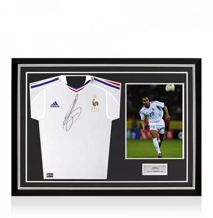 icons David Trezeguet Front Signed France 2000-02 Away Shirt In Hero Frame: Option 1