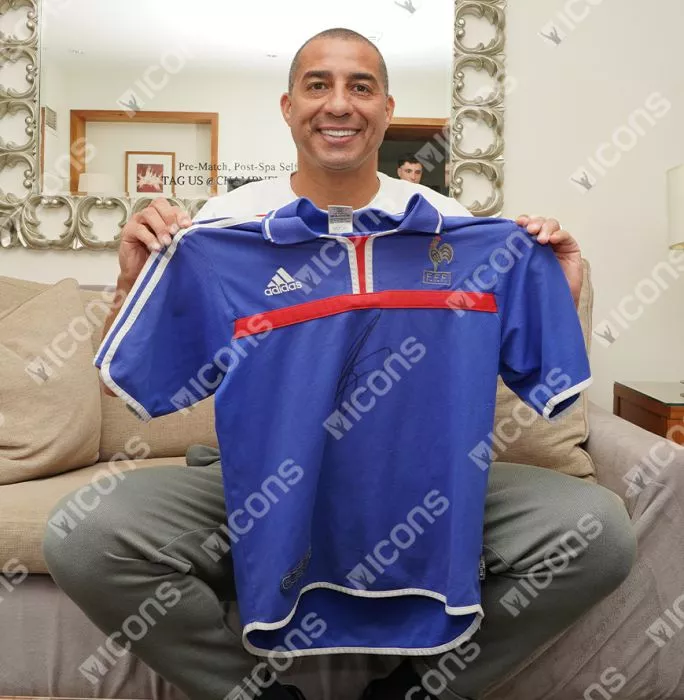 Icons David Trezeguet Front Signed France 2000-02 Home Shirt In Classic Frame
