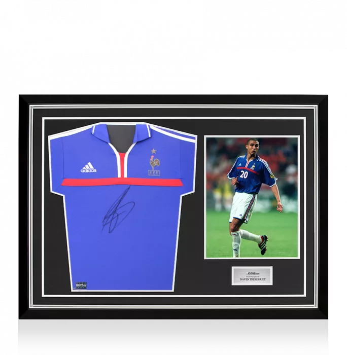 icons David Trezeguet Front Signed France 2000-02 Home Shirt In Hero Frame: Option 1