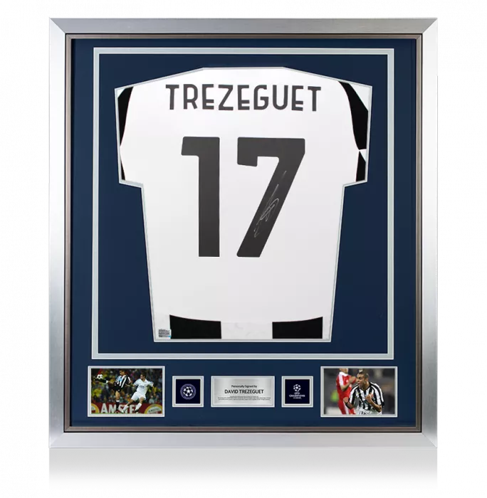 icons David Trezeguet Official UEFA Champions League Back Signed and Framed Juventus 2024-25 Home Shirt with Fan Style Numbers
