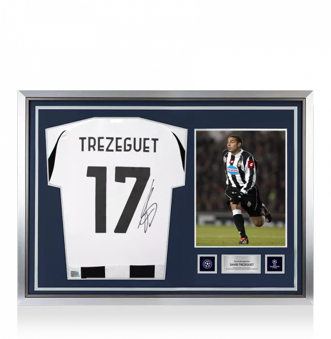 icons David Trezeguet Official UEFA Champions League Back Signed and Hero Framed Juventus 2024-25 Home Shirt with Fan Style Numbers