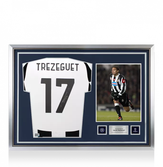 icons David Trezeguet Official UEFA Champions League Back Signed and Hero Framed Juventus 2024-25 Home Shirt with Fan Style Numbers