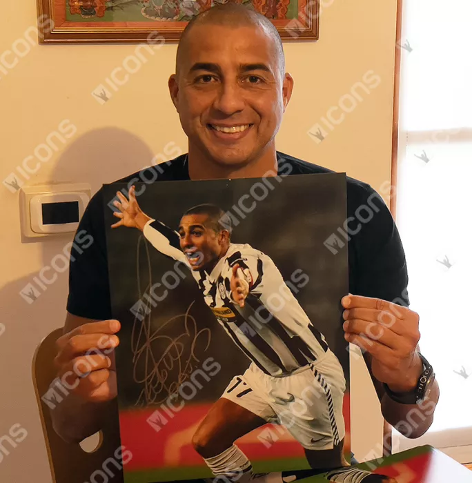 Icons David Trezeguet Signed Juventus Photo In Black Wooden Frame
