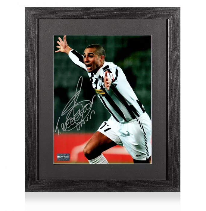 Icons David Trezeguet Signed Juventus Photo In Black Wooden Frame