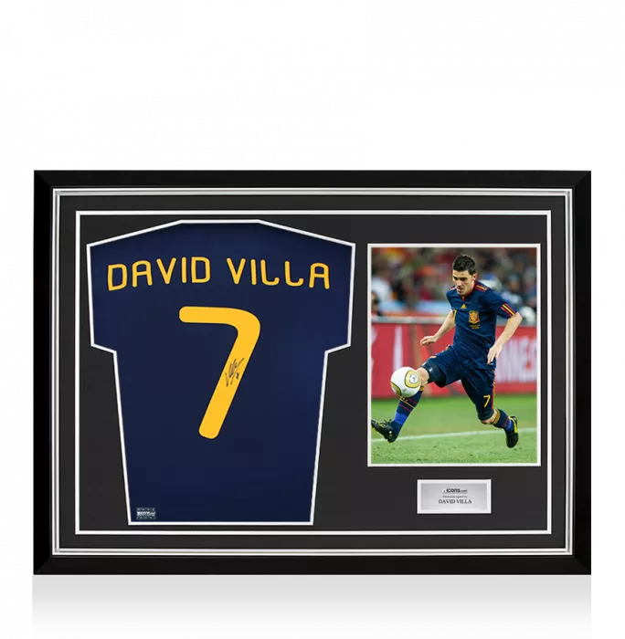 icons David Villa Back Signed Spain 2010 Away Shirt In Hero Frame: Option 1