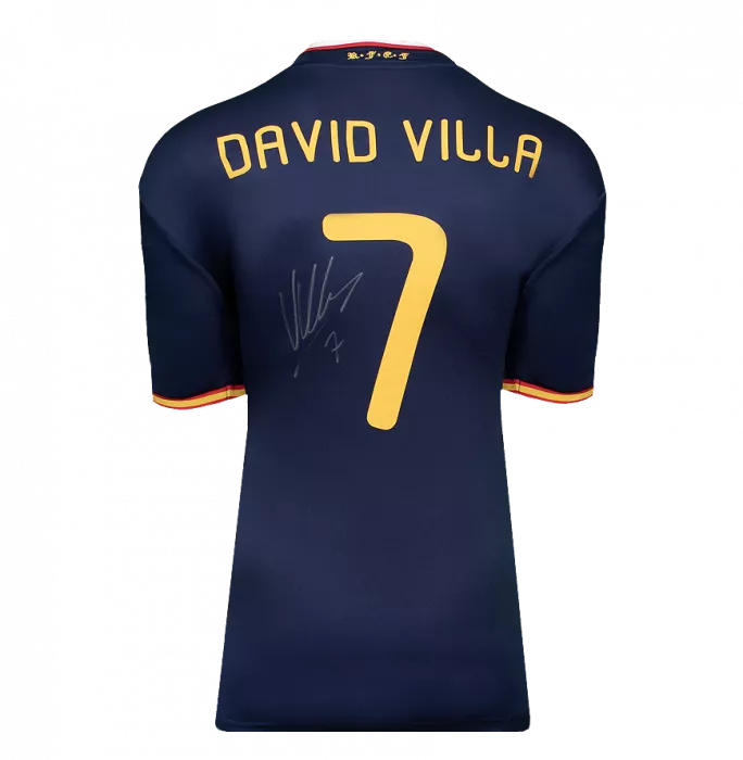 Icons David Villa Back Signed Spain 2010 Away Shirt - Signed In Silver In Classic Frame