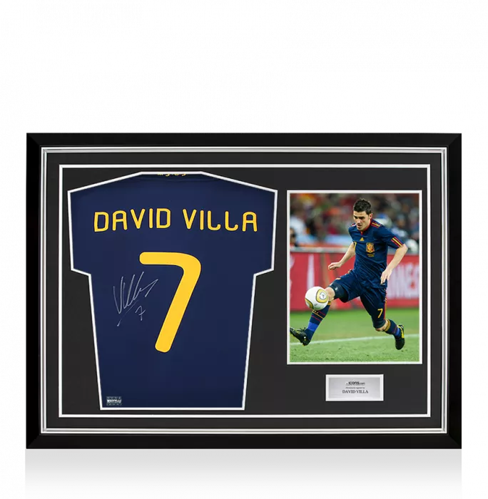 icons David Villa Back Signed Spain 2010 Away Shirt - Signed in Silver In Hero Frame: Option 1