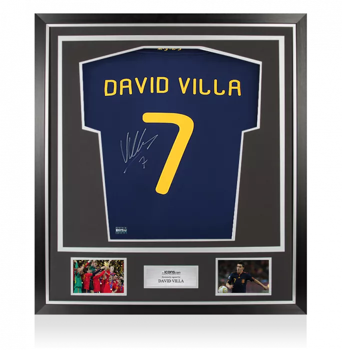icons David Villa Back Signed Spain 2010 Away Shirt - Signed in Silver In Classic Frame