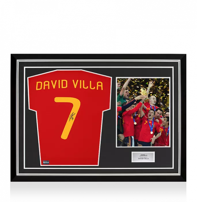 icons David Villa Back Signed Spain 2010 Home Shirt In Hero Frame: Option 1