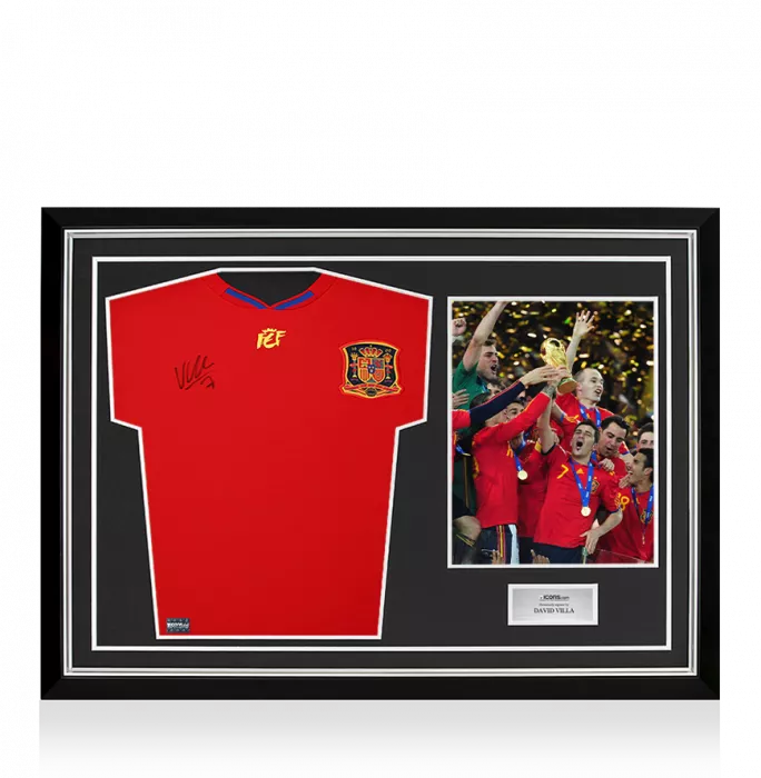 icons David Villa Front Signed Spain 2010 Home Shirt In Hero Frame: Option 1