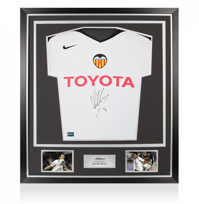 icons David Villa Front Signed Valencia CF 2005-06 Home Shirt In Classic Frame