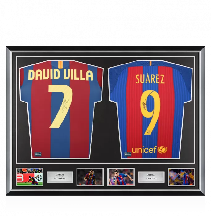 icons David Villa & Luis Suarez Signed Barcelona Shirts In Classic Dual Frame