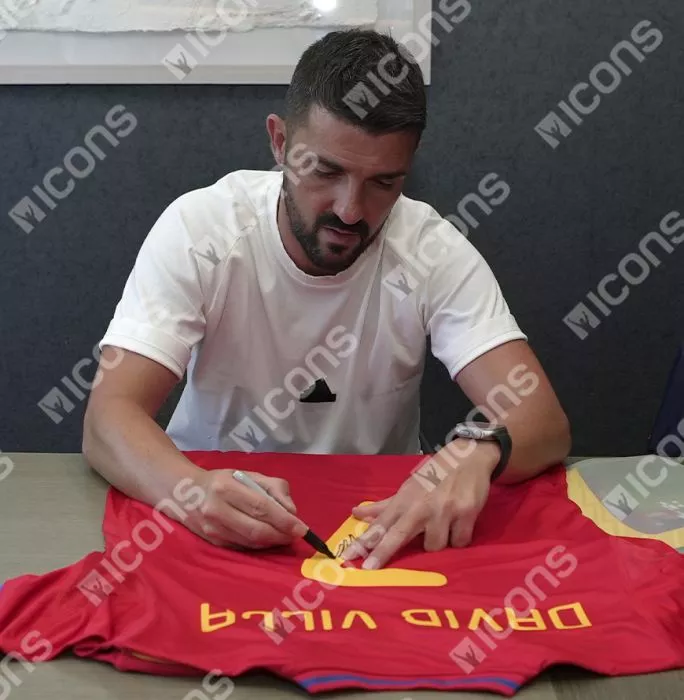 Icons David Villa Official 2010 FIFA World Cup™ Back Signed And Hero Framed Spain 2010 Home Shirt