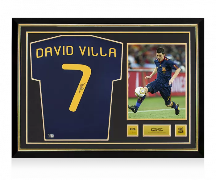 icons David Villa Official 2010 FIFA World Cup™ Back Signed and Hero Framed Spain 2010 Away Shirt