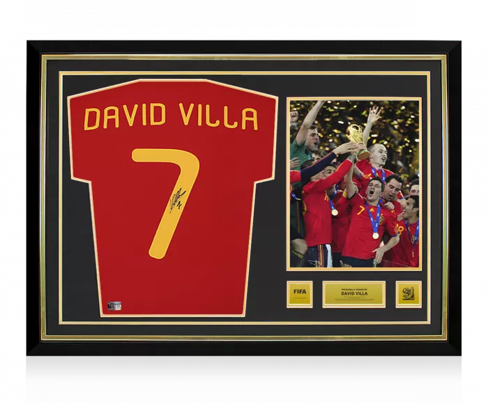 icons David Villa Official 2010 FIFA World Cup™ Back Signed and Hero Framed Spain 2010 Home Shirt