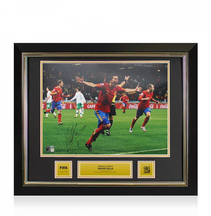 icons David Villa Official 2010 FIFA World Cup™ Signed and Framed Spain Photo: FIFA World Cup Goal vs Portugal