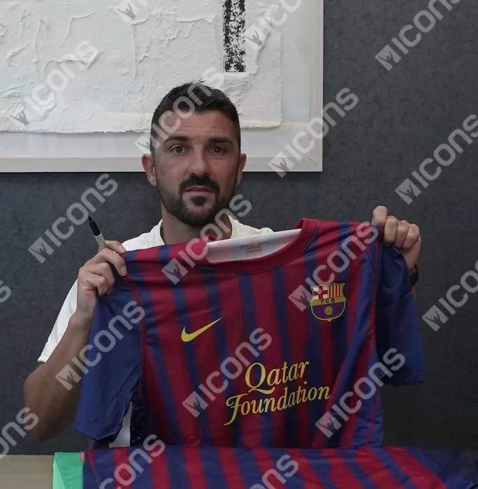 Icons David Villa Official FC Barcelona Front Signed And Framed 2011-12 Home Shirt - Player Issue