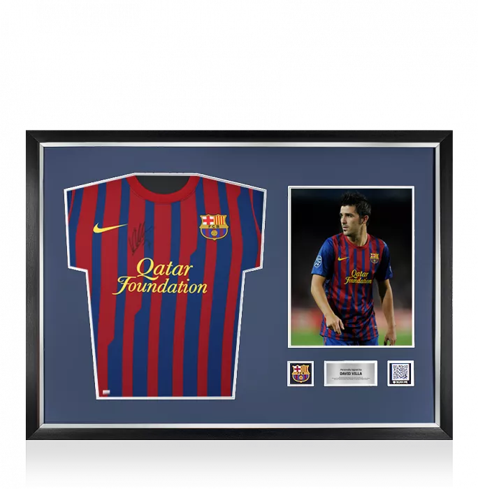 icons David Villa Official FC Barcelona Front Signed and Framed 2011-12 Home Shirt - Player Issue